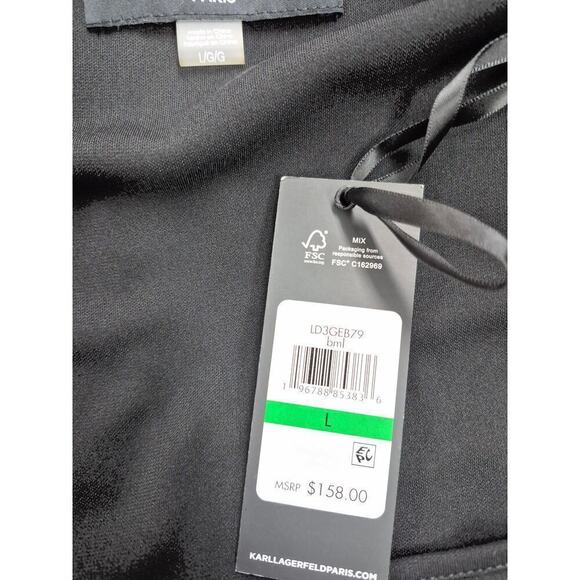 NWT $158. KARL LAGERFELD PARIS pleated skirt dress Blk/Tan/Cream Sz L - Picture 4 of 8